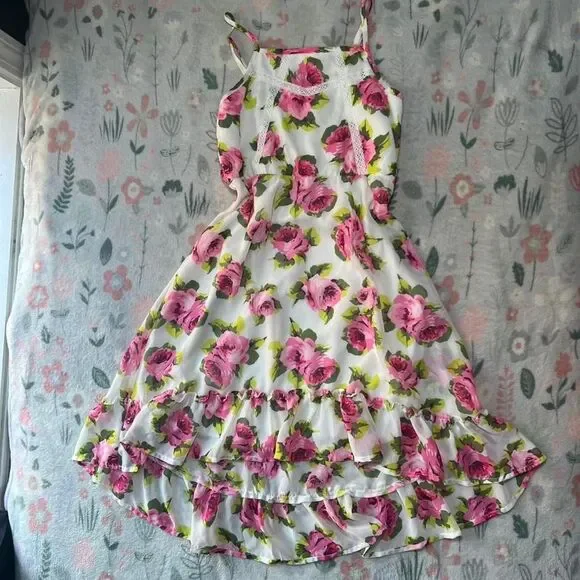 The Children's Place Floral Rose High-Low Dress 10/12 Coquette Cottage Fairy Y2K