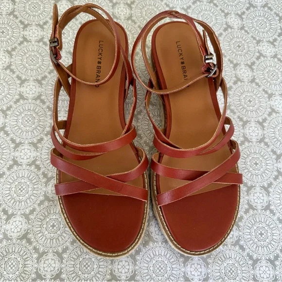 Lucky Brand Nemelli strappy gladiator wedge sandals espadrille leather