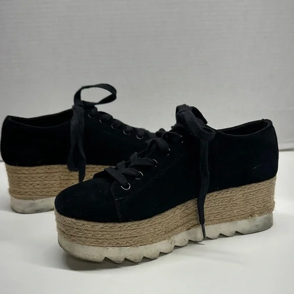 Steve Madden Karma Espadrille Platform Sneakers Shoes Lace Up Black White Size 7