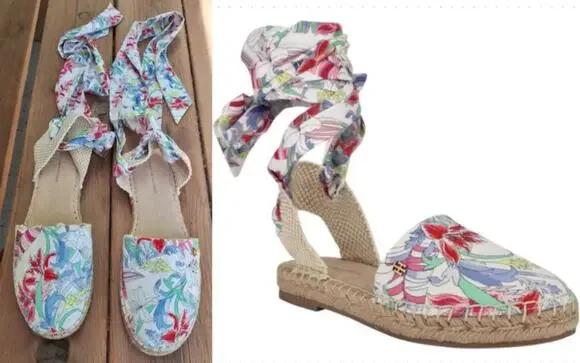 Tommy Hilfiger Kimey Ankle Tie Espadrille Flat Canvas Beach Summer Shoe Size 9.5