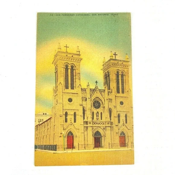 Vintage San Antonio Texas San Fernando Cathedral USA‎ Linen Postcard Unposted