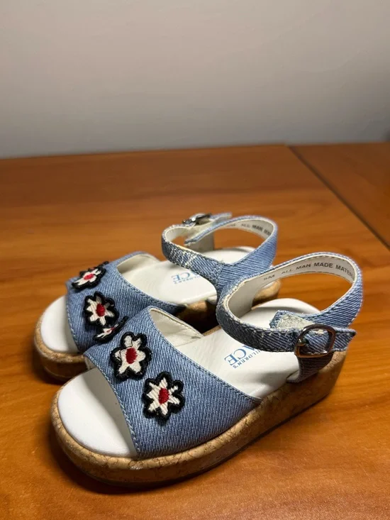 The Chidrens Place Girls Toddler Sandal Denim Strappy Ankle Floral Platform 5M