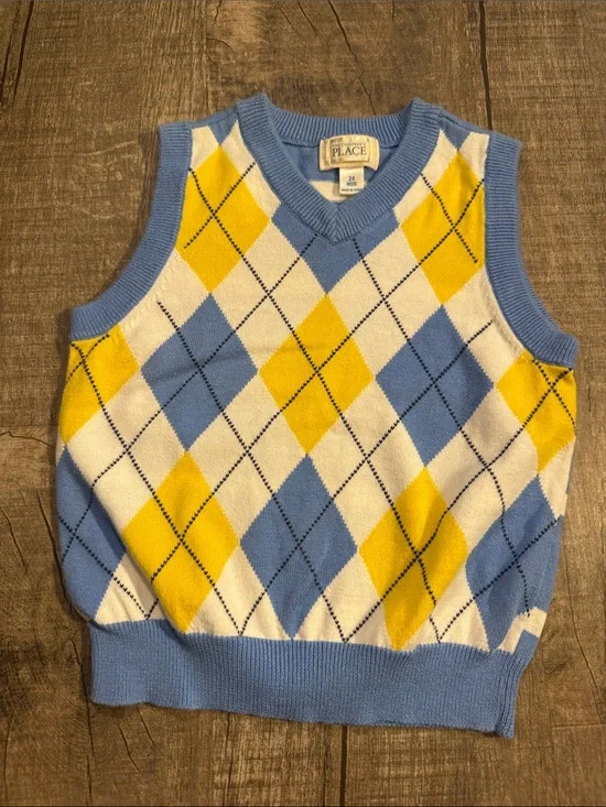 5/$15  Children's Place Blue, Yellow & White  V-Neck Sweater Vest size 24 months