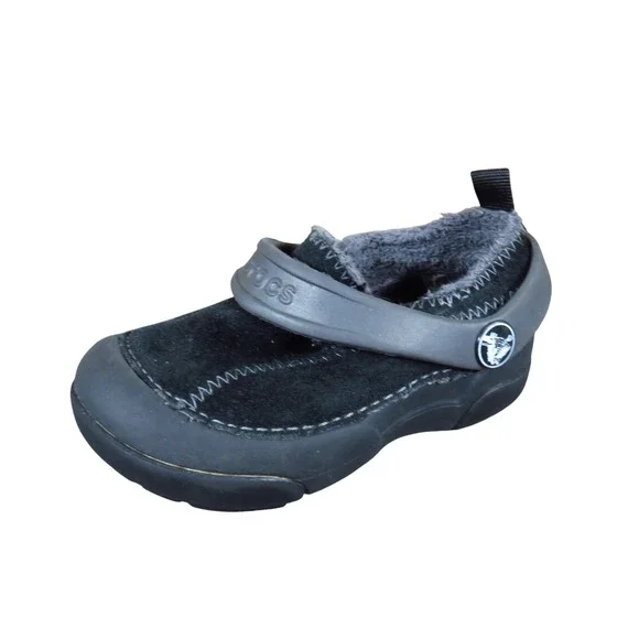 Crocs‎ Dawson Toddler Boys Clog Shoe Size 7 Winter Casual Black Suede Shearling