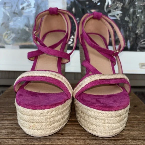 Espadrille Rope Wedge Hot Pink  Slingback Strappy  Dress Shoes Size 41/ 9.5 US