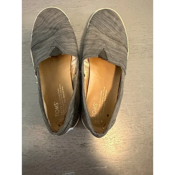 TOMS Womens Alpargata Slip On Shoes Gray Textured Canvas Flats Size 6