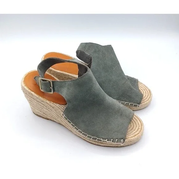 Gap Sandal‎ Wedge Gray Faux Suede and Straw Espadrille Slingback Size 7