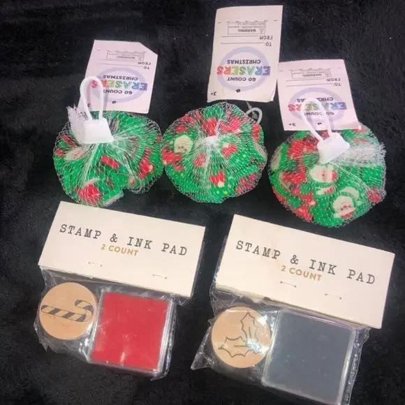 Christmas Erasers Stamp Ink Pad‎ Set Holiday Candy Cane Holly