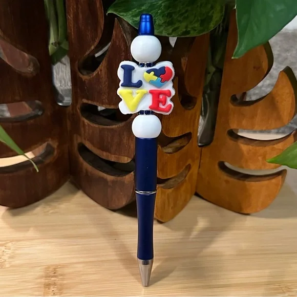 Autism Awareness Pen 🧩 Handmade Silicone Beads + Extra Ink Refill‎