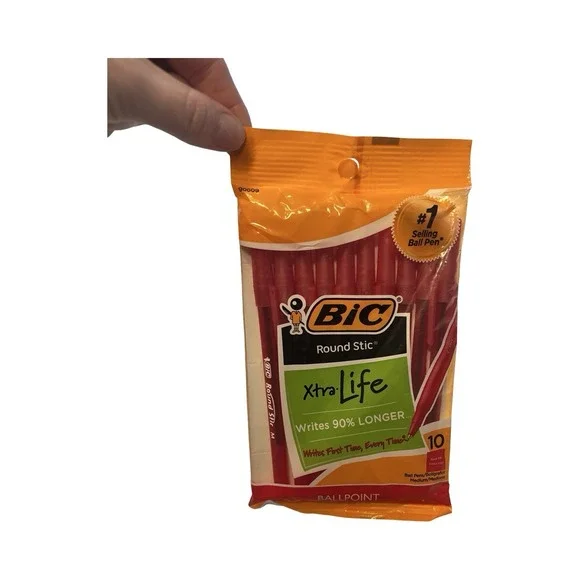 BIC Round Stic Xtra Life Ballpoint Pens Red Ink‎ Medium Point 10 Count GSMP101T