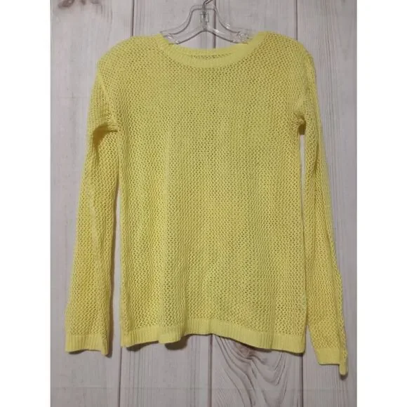 Children's Place Sweater Girls 14 Yellow Crew‎ Neck Open Weave