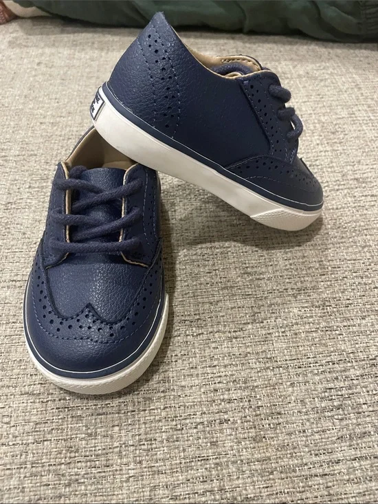 Janie and Jack Navy Brogue-Style Lace-Up Baby Shoes