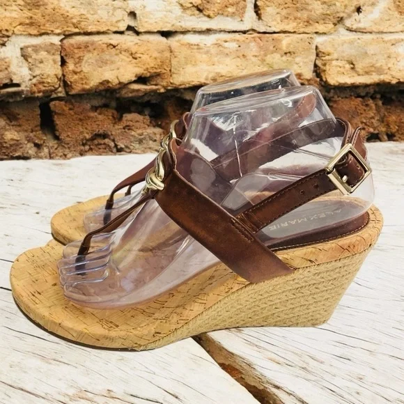 Alex Marie Women's Sz 9M Shoes Brown Comfort Slingback Wedge Espadrille Sandals