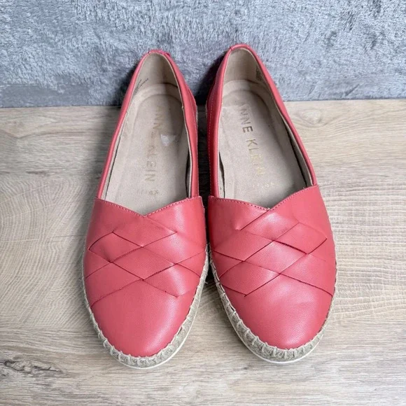 Anne Klein Zasha Loafer Size 7.5M Coral Pink Espadrille iFlex Woven Slip On Flat