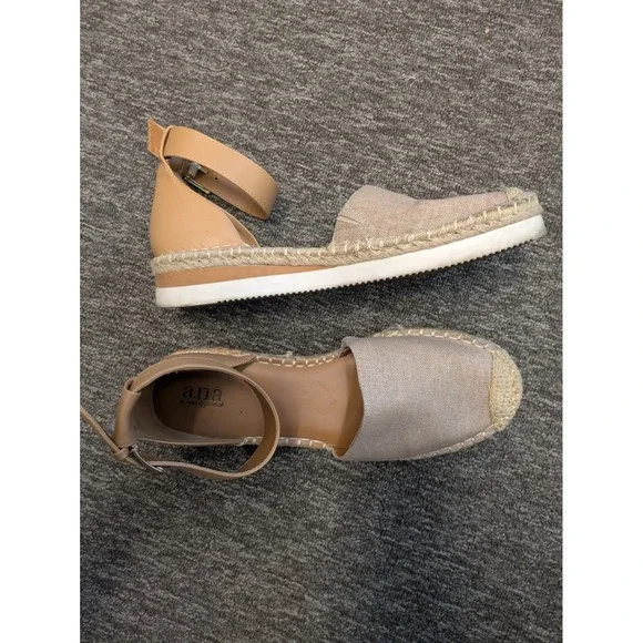 a.n.a Espadrille Flats Women's 9 Tan Ankle‎ Strap Jute Summer Boho Sandals