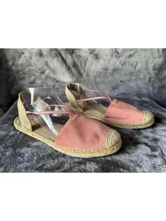 TALBOTS Pink Suede Leather Espadrilles Sandals Flats Sz 9.5 Casual Church Chic