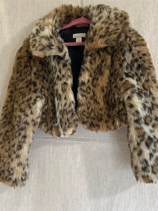 The Children's Place Faux Fur Leopard Cropped Jacket - Brown & Black