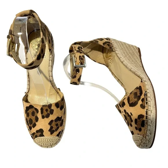 NEW‎ Vince Camuto Leopard Print Wedge Espadrilles Leather 8.5