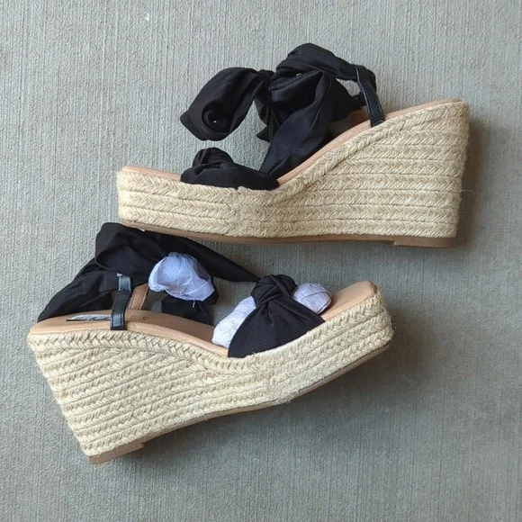 Journee Collection Women's Black Tie‎ Espadrilles Beach Wedge Heels Size  7.5