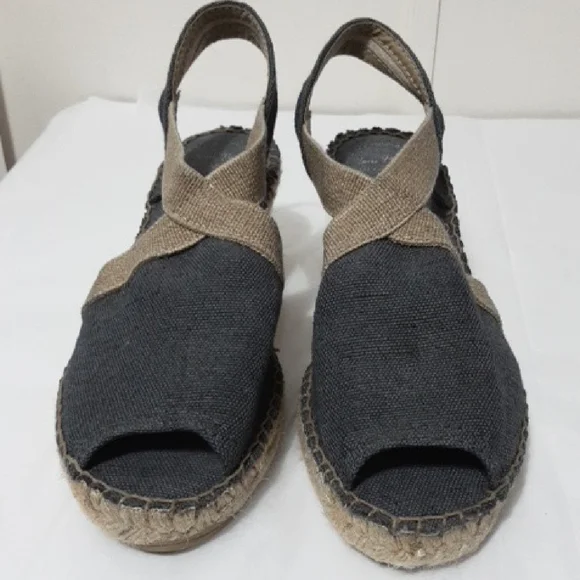 TONI PONS VERDI  Blue and Tan‎ Espadrille Wedge Sandals