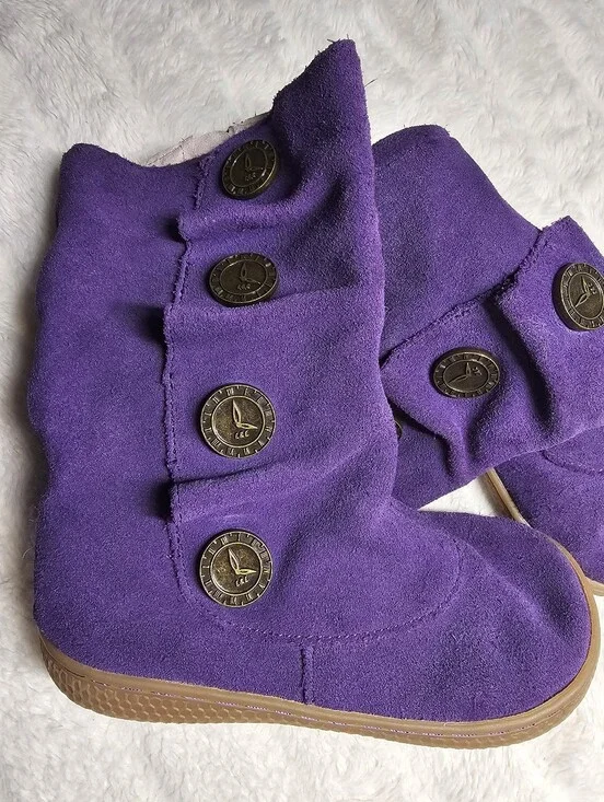 Livie & Luca Purple Suede Leather Button Boots Girls Size 11 Side Zip
