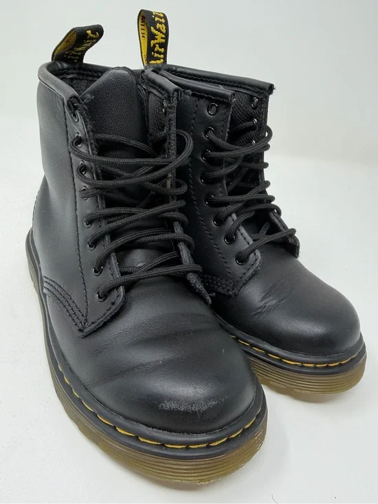 Dr. Martens Kids' Black Leather Lace-Up Boots Sz. 10