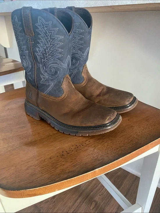 Rocky Brown Foot with Blue Embroidered Shaft Cowboy Boots