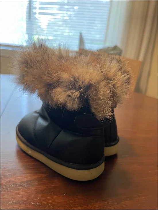 Kids Faux Fur Trim Winter Boots - Black