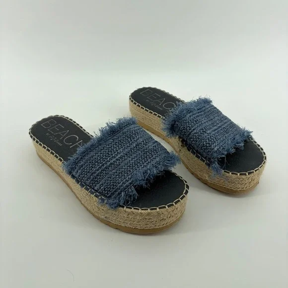 Beach‎ by Matisse Seashell Sandals Blue Size 10 Raffia Espadrille Platform Slide
