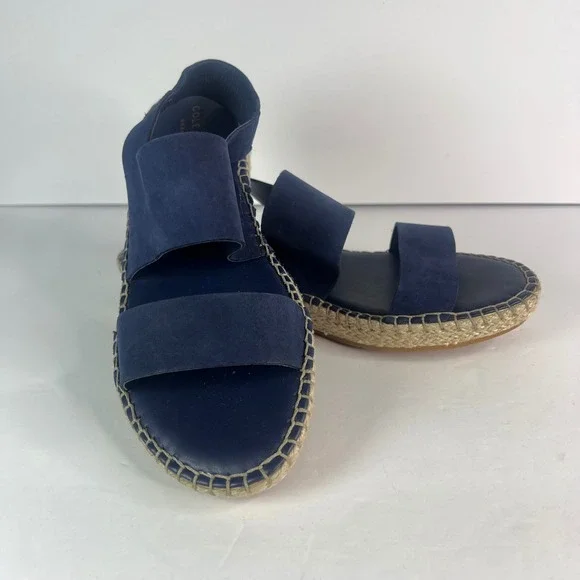 Cole Haan Cloudfeel Navy Blue Suede Espadrille Platform Sandals Womens 8B Spring