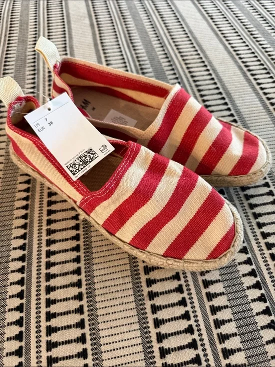 H&M Red and Cream Striped Slip-On Espadrilles for women