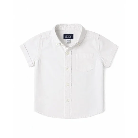 The Children’s Place White Short Sleeve Button-Up Shirt | 12-18M | Classic Dress