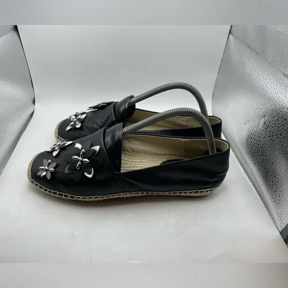 Michael Kors black leather floral espadrilles women’s size 7.5