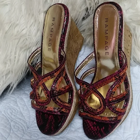Rampage Multicolor Snakeskin Wedge Espadrille Sandals