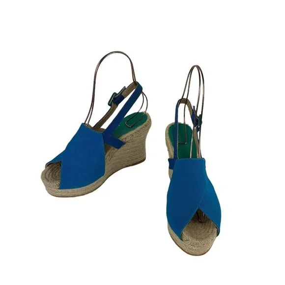 Bettye Muller Espadrille Wedges Blue Open Toe Canvas Upper Made in Spain 40‎