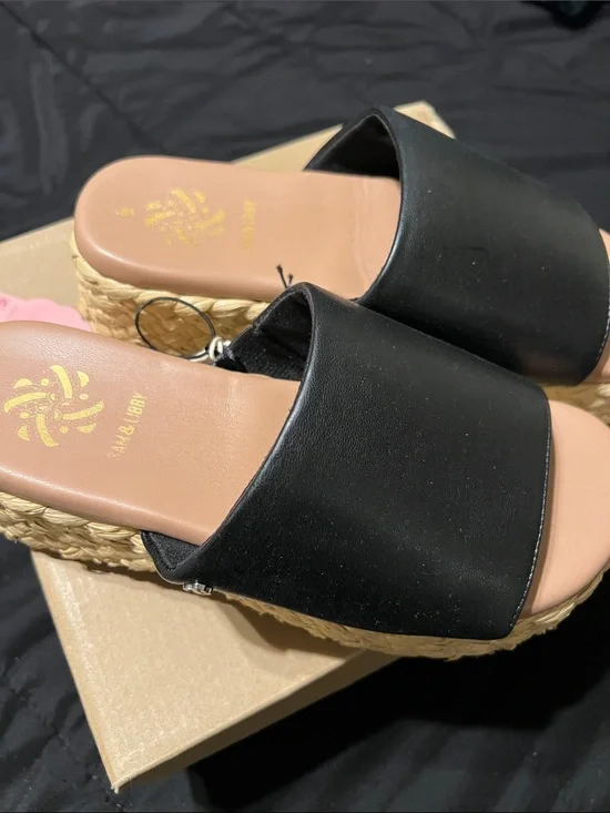 Sam & Libby Black Slide Espadrille Wedge Sandals