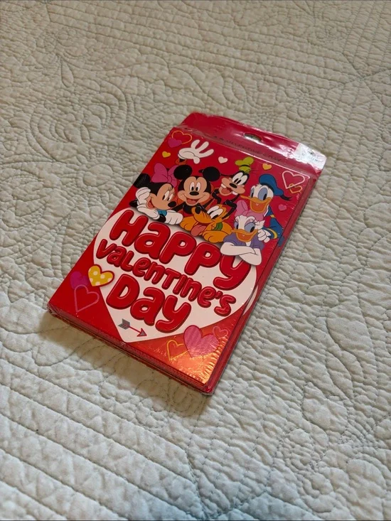 Disney Valentine Cards - Red Pink with Multi-Color Characters