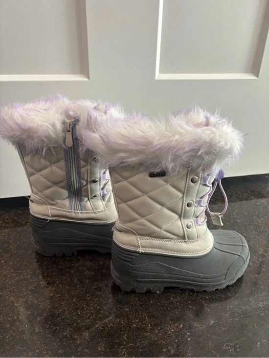 Girls Quilted Winter Snow Boots with Lavender Faux Fur Toddler size 11
