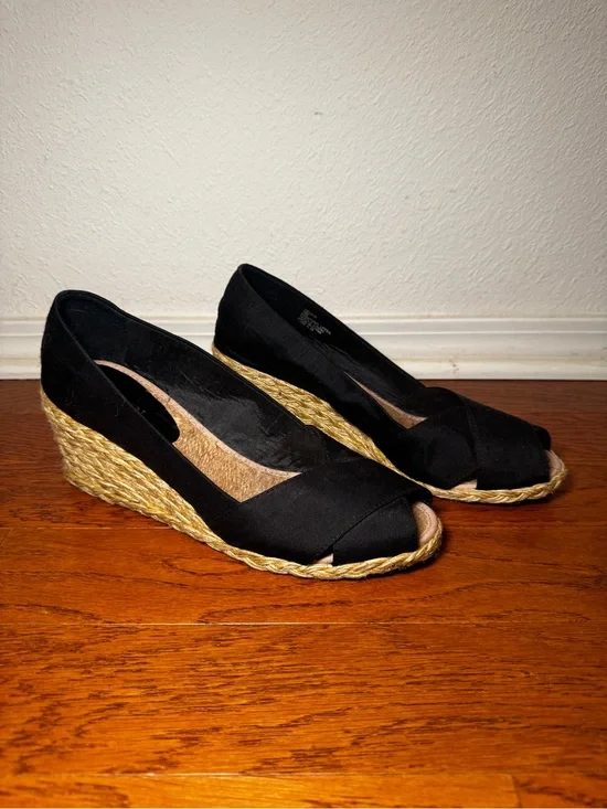 Lauren Ralph Lauren | Women’s Cecilia Black Espadrille Wedge Peep-Toe Size 10B
