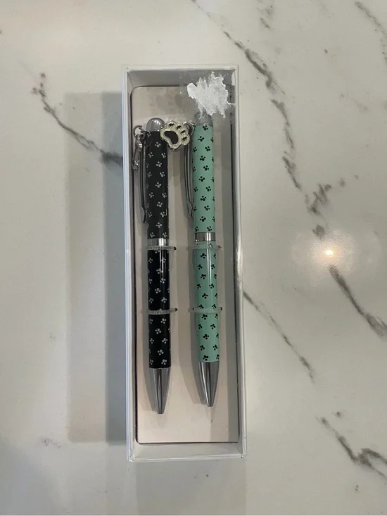 Paw Print Twin Pen Set - Black & Mint
