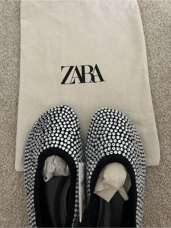 Zara black ballet flats with silver rhinestones