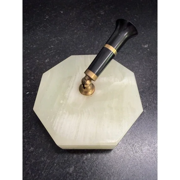Art Deco Onyx Alabaster Desk Stand Bakelite Handle‎ Brass Marble Base