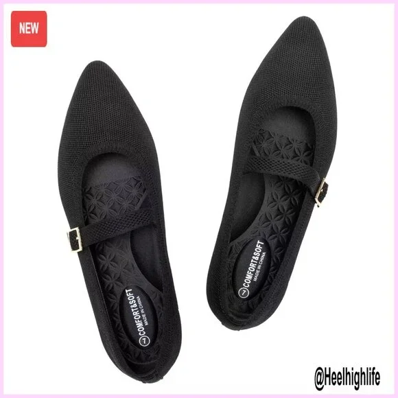 Pointed Toe Mesh Flats with Adjustable Strap, Lightweight Walking Shoes