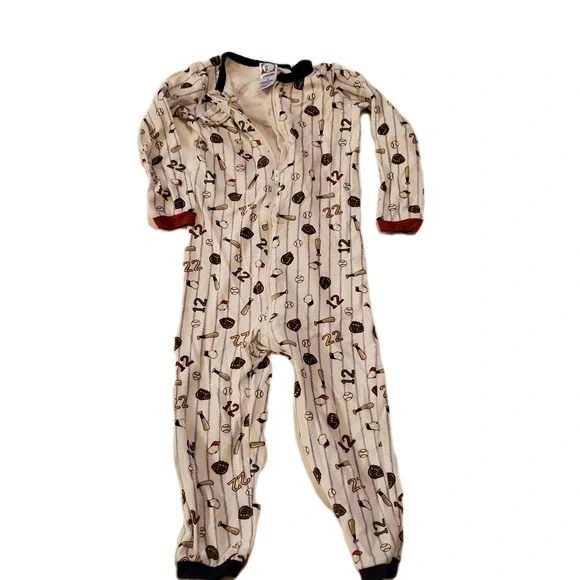 Baby‎ Boy New Vintage Gymboree 3t Baseball Sports Zip Up Footless Pjs