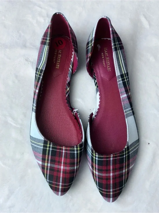 Isaac Mizrahi Women’s Red Black White Plaid Pointed-Toe Flats Size 10