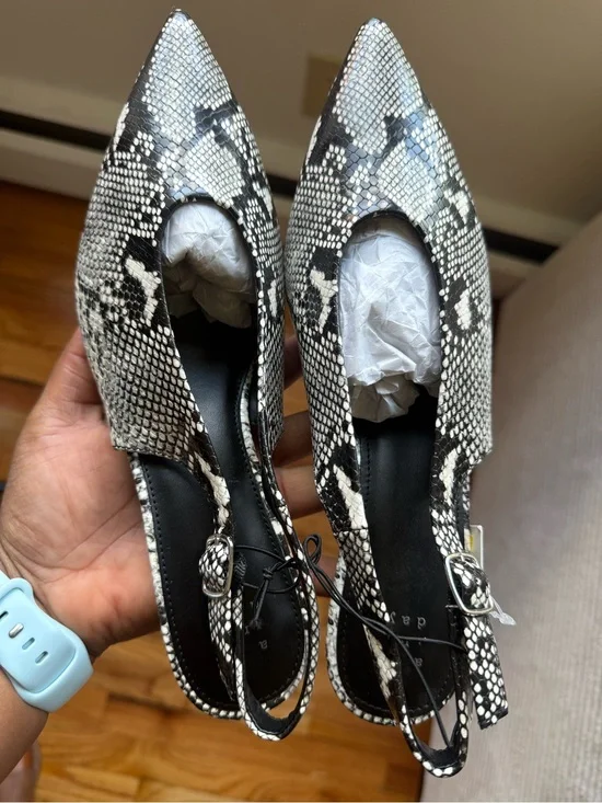 a new day Black & White Snake-Print Pointed Slingback Flats