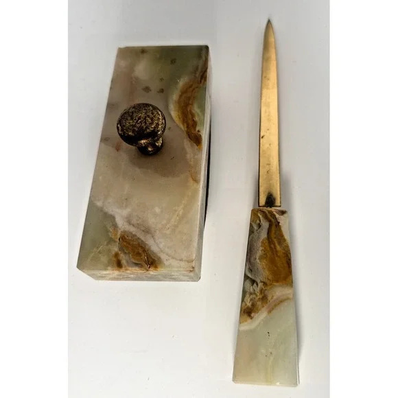 Onyx Italian Marble Rocker‎ Desk Ink Blotter & Letter Opener
