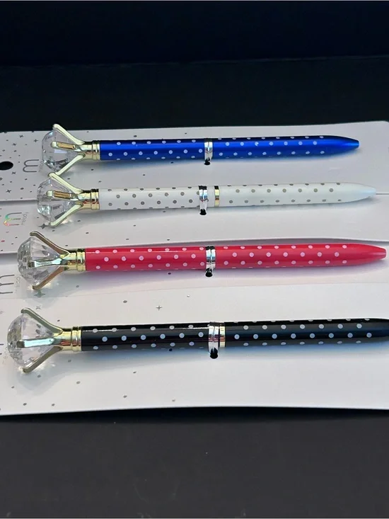 Mint Polka Dot Crystal Top Pens - Blue, White, Red & Black - Set of Four - NWT