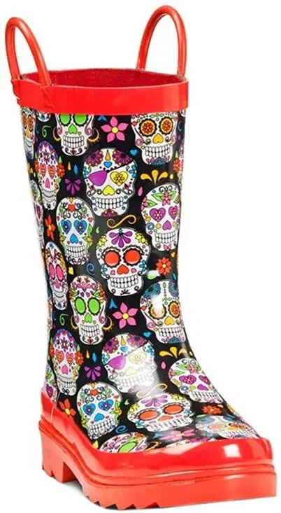 Kids Rain Boots – Sugar Skull / Day of the Dead Print – Size 12/13