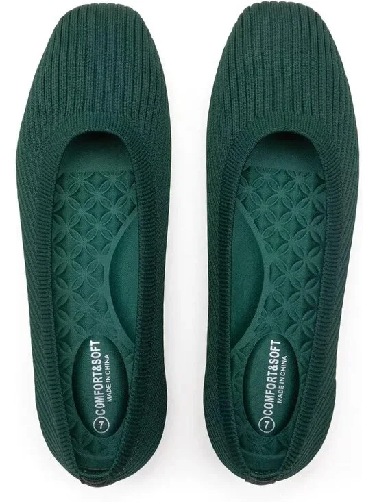 Women's Green Comfortable Slip on Washable Square Toe Ballet FlatsShoes for Work